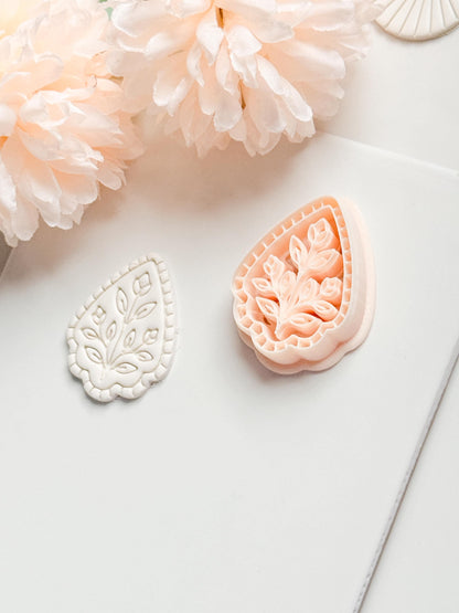 Petal Rue Clay Cutter: Scalloped Teardrop with Botanical Detail