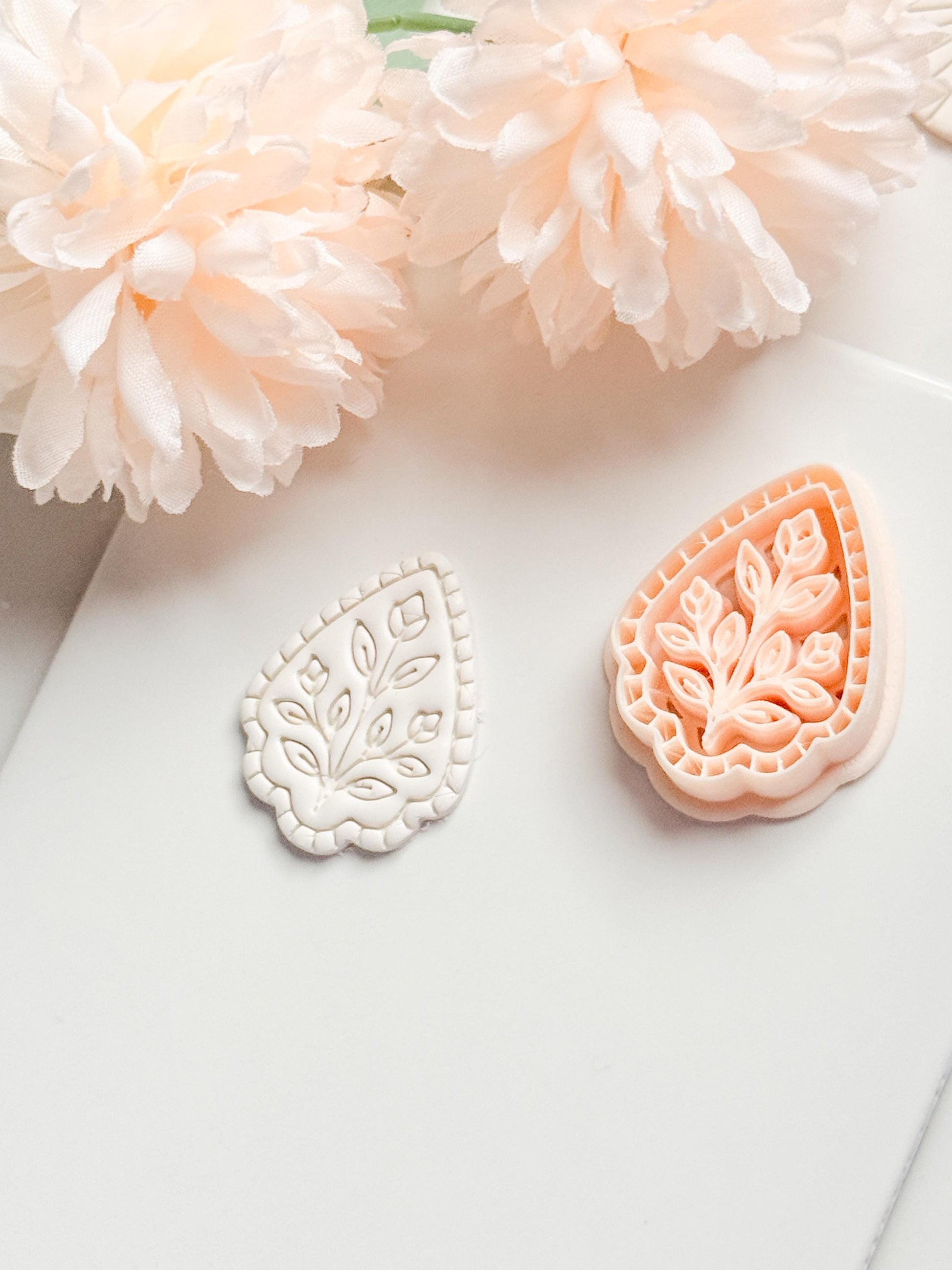 Petal Rue Clay Cutter: Scalloped Teardrop with Botanical Detail