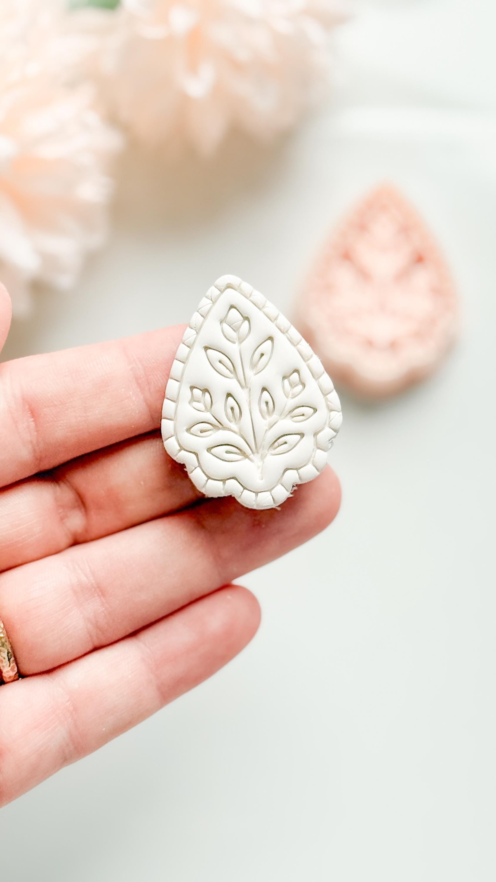 Petal Rue Clay Cutter: Scalloped Teardrop with Botanical Detail