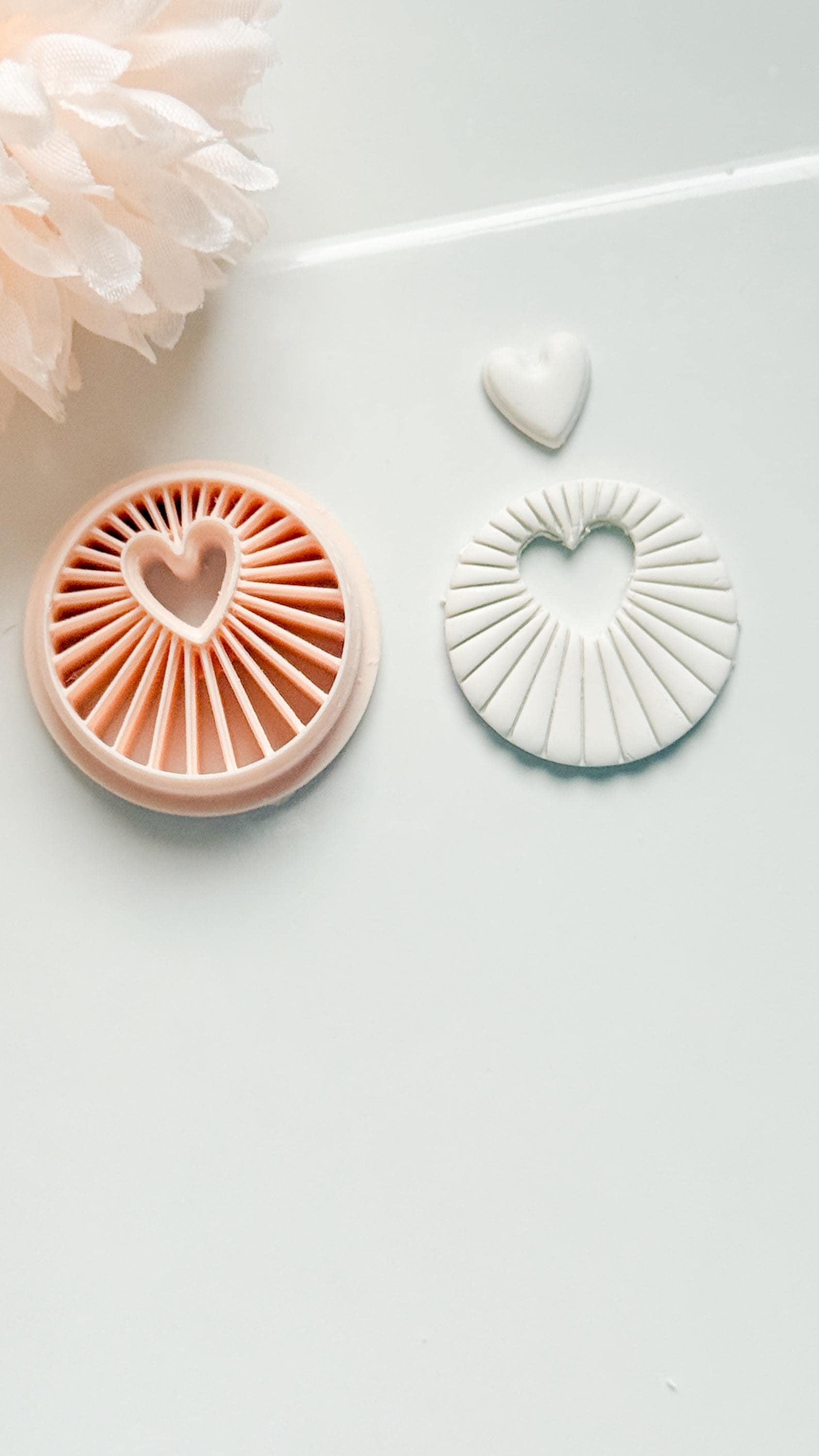 Sunray Heart Clay Cutter: Radiating Circle with Heart Center Cutout
