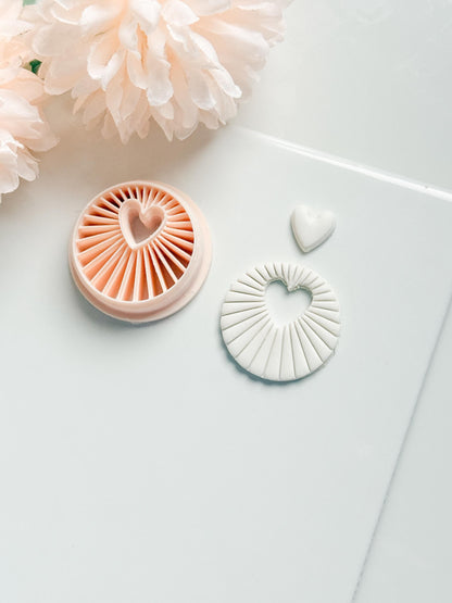 Sunray Heart Clay Cutter: Radiating Circle with Heart Center Cutout