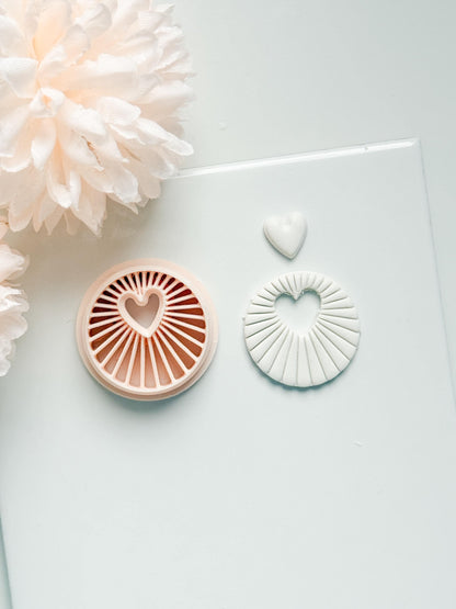 Sunray Heart Clay Cutter: Radiating Circle with Heart Center Cutout