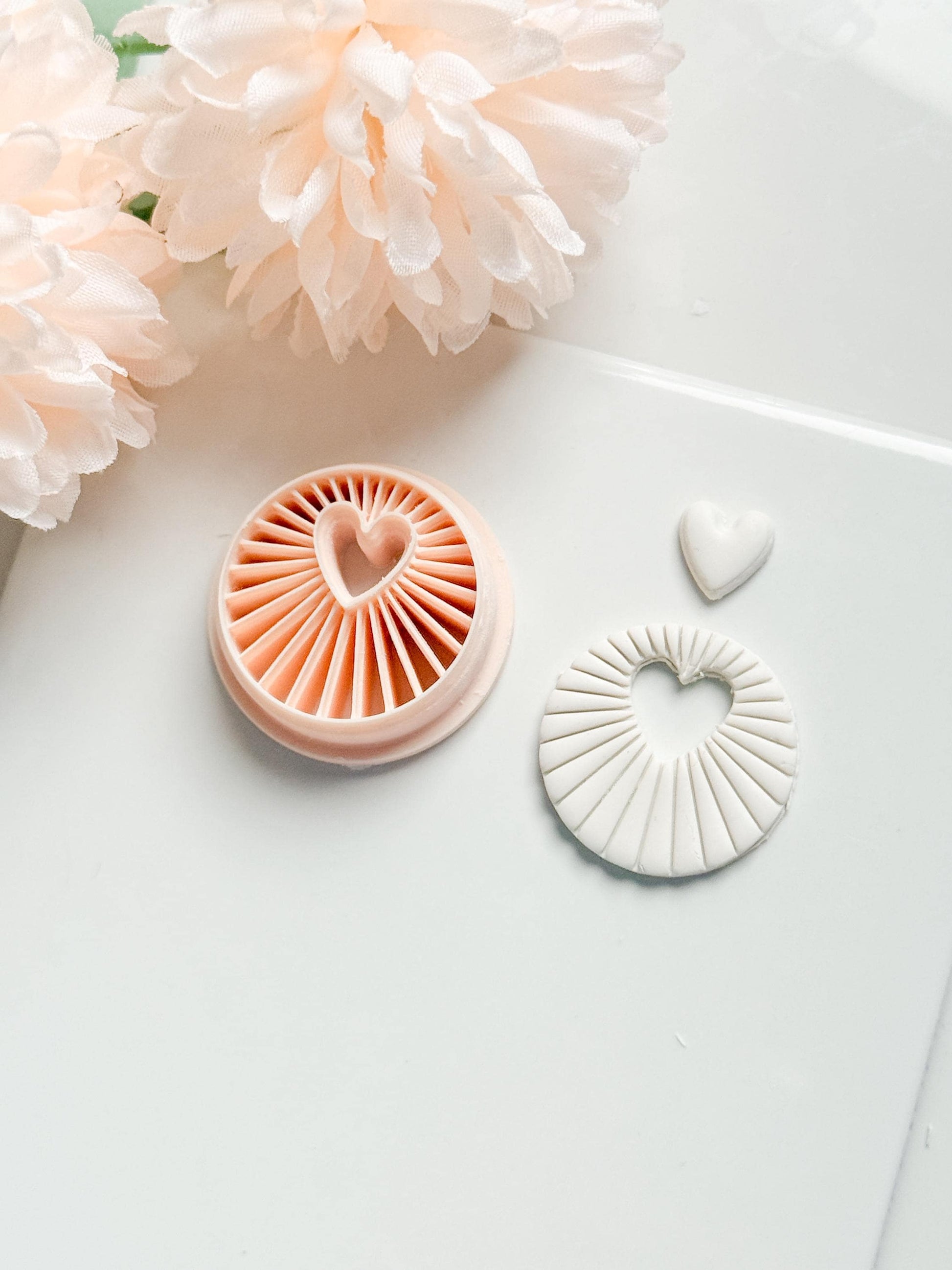 Sunray Heart Clay Cutter: Radiating Circle with Heart Center Cutout