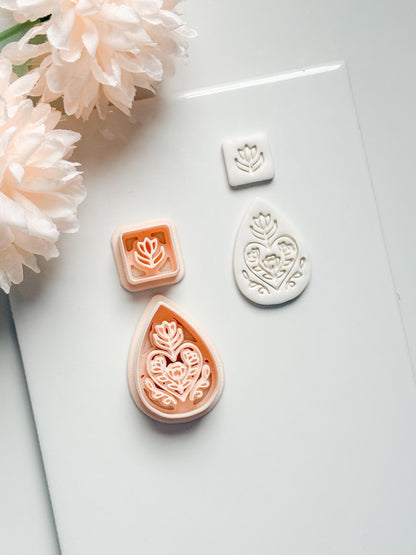 Flora June Teardrop Clay Cutter: Botanical Teardrop with Square Topper