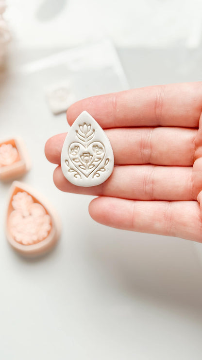 Flora June Teardrop Clay Cutter: Botanical Teardrop with Square Topper