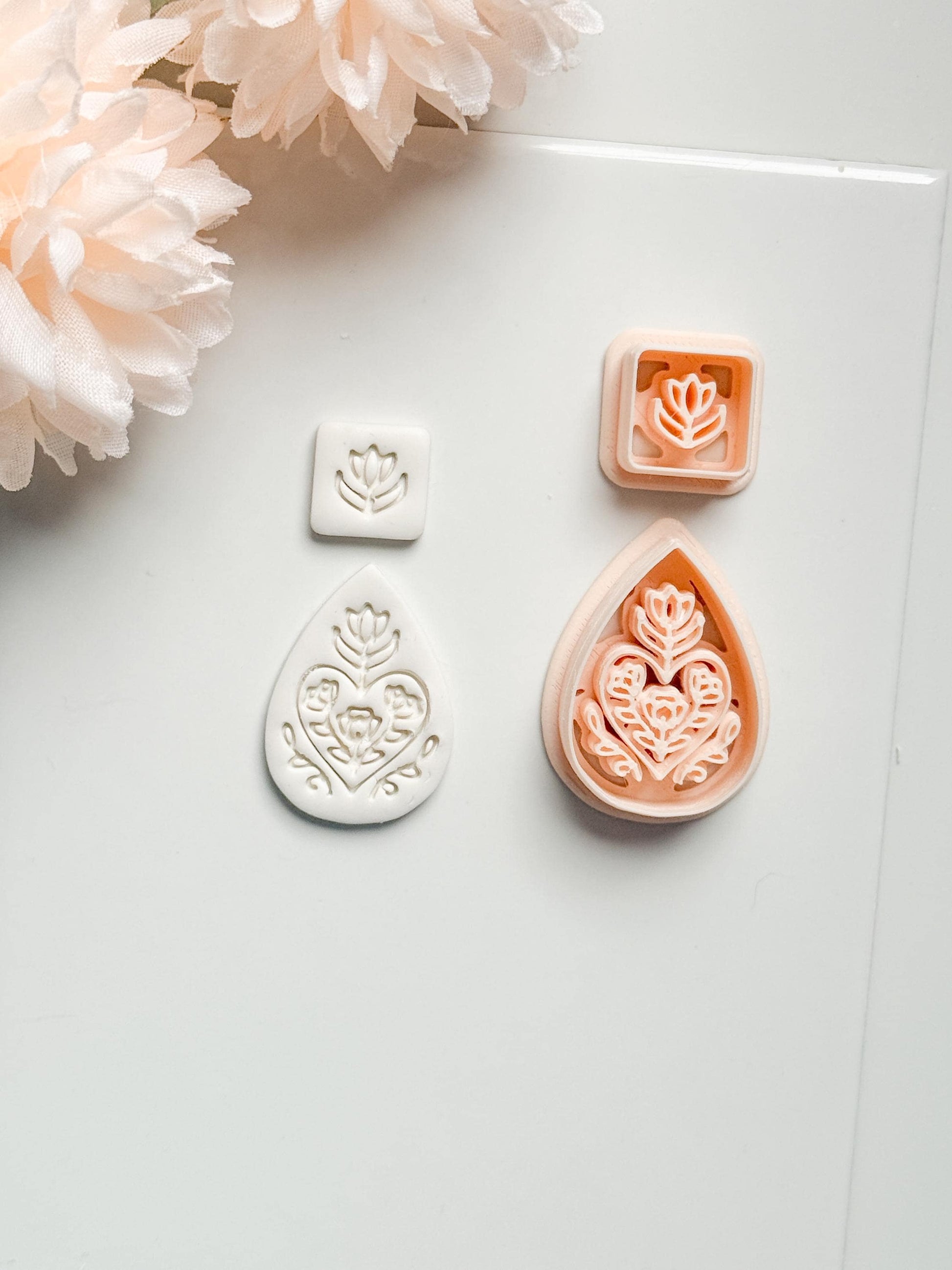 Flora June Teardrop Clay Cutter: Botanical Teardrop with Square Topper