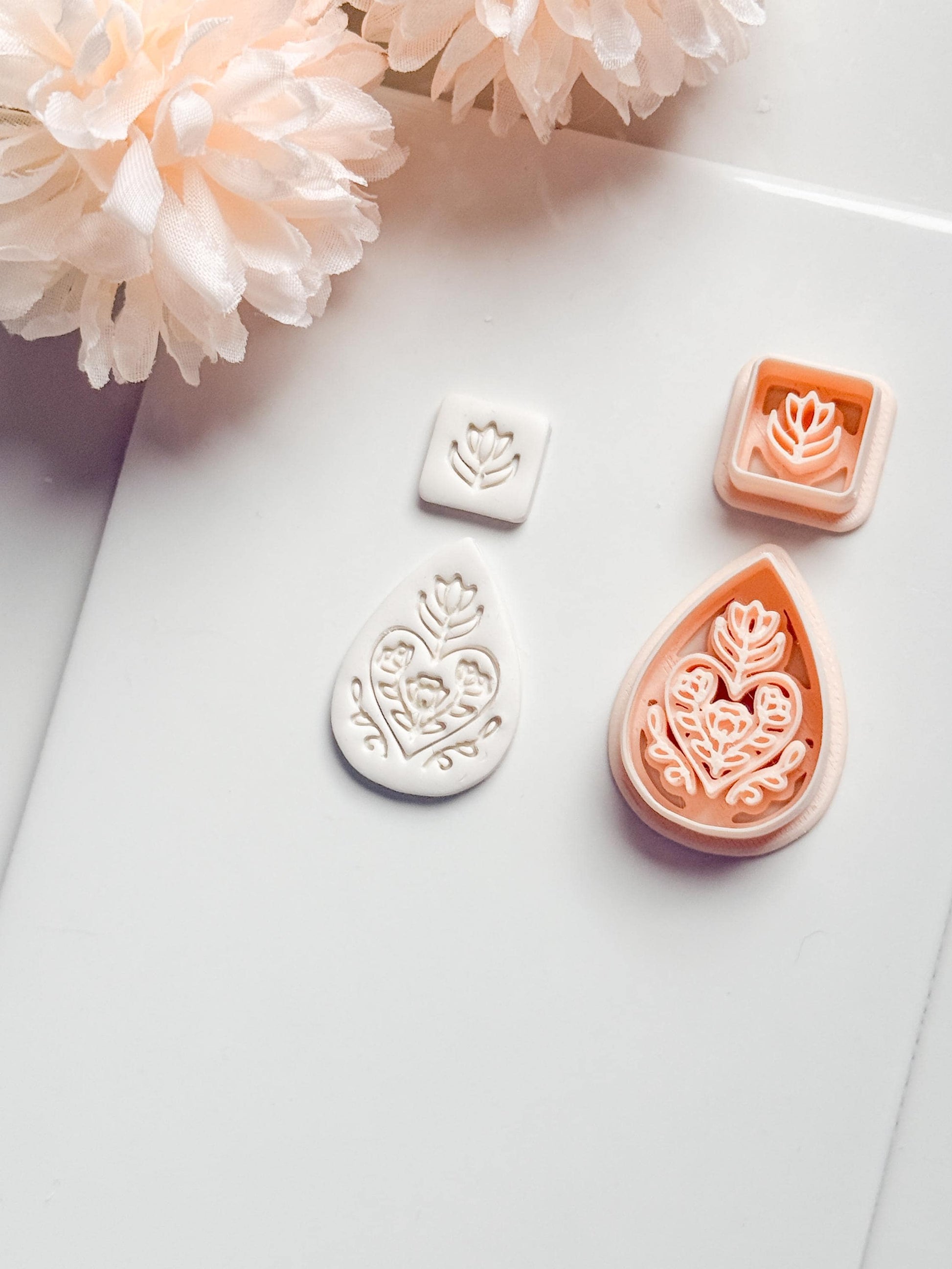 Flora June Teardrop Clay Cutter: Botanical Teardrop with Square Topper