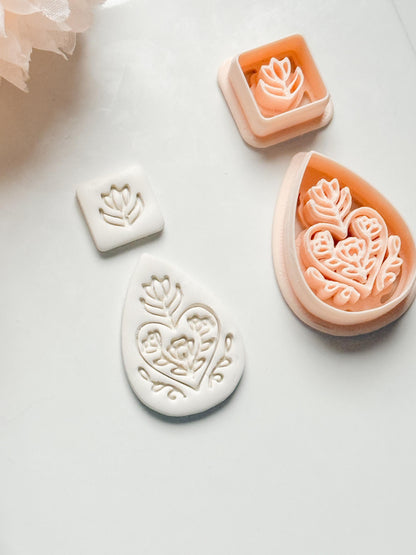 Flora June Teardrop Clay Cutter: Botanical Teardrop with Square Topper