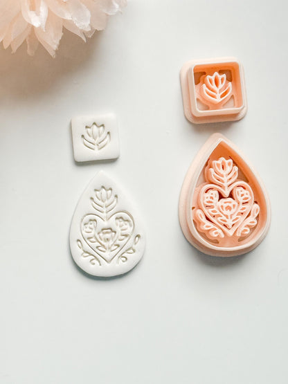 Flora June Teardrop Clay Cutter: Botanical Teardrop with Square Topper