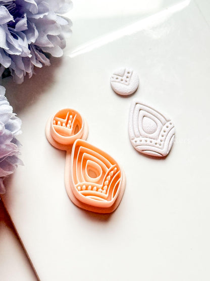 Vea Jo Polymer Clay Cutter: Layered Teardrop Shape with Dot & Line Texture