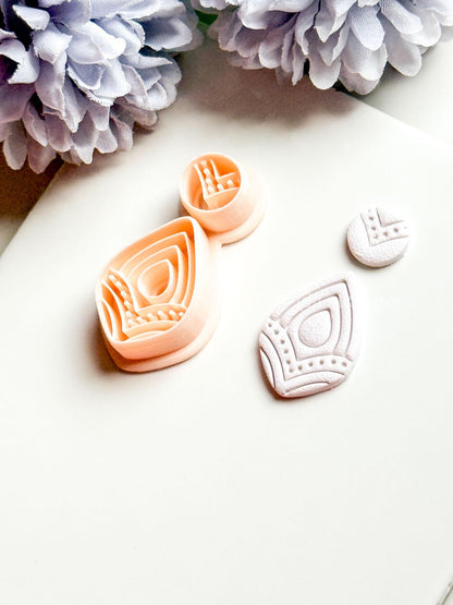 Vea Jo Polymer Clay Cutter: Layered Teardrop Shape with Dot & Line Texture