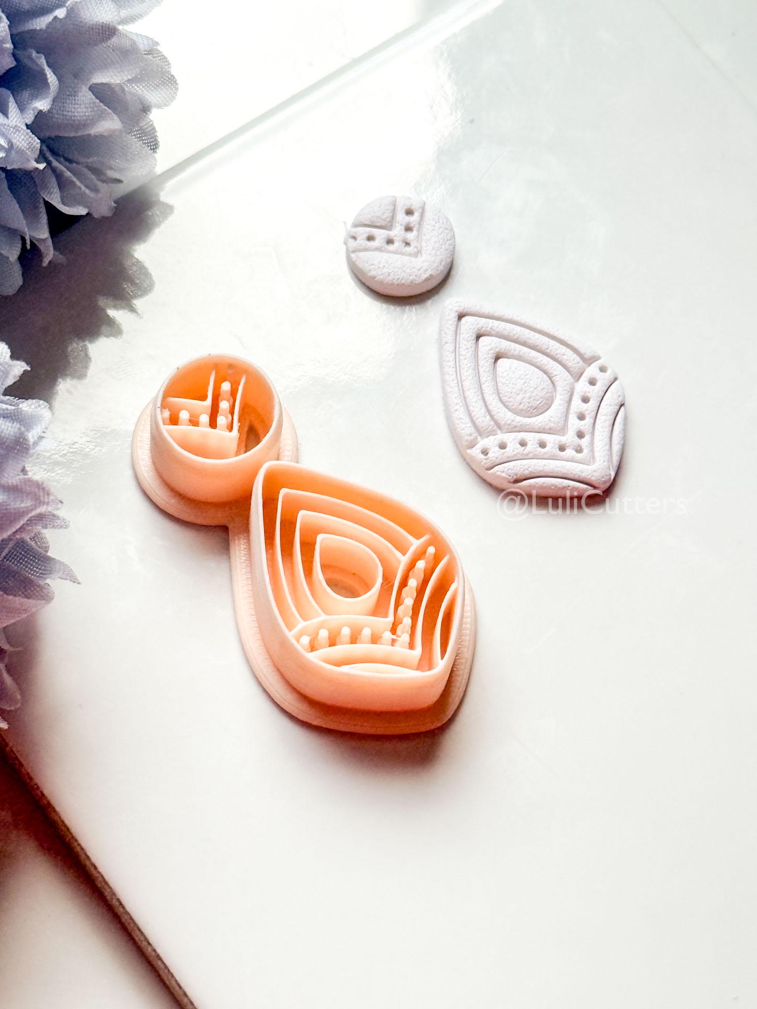 Vea Jo Polymer Clay Cutter: Layered Teardrop Shape with Dot & Line Texture