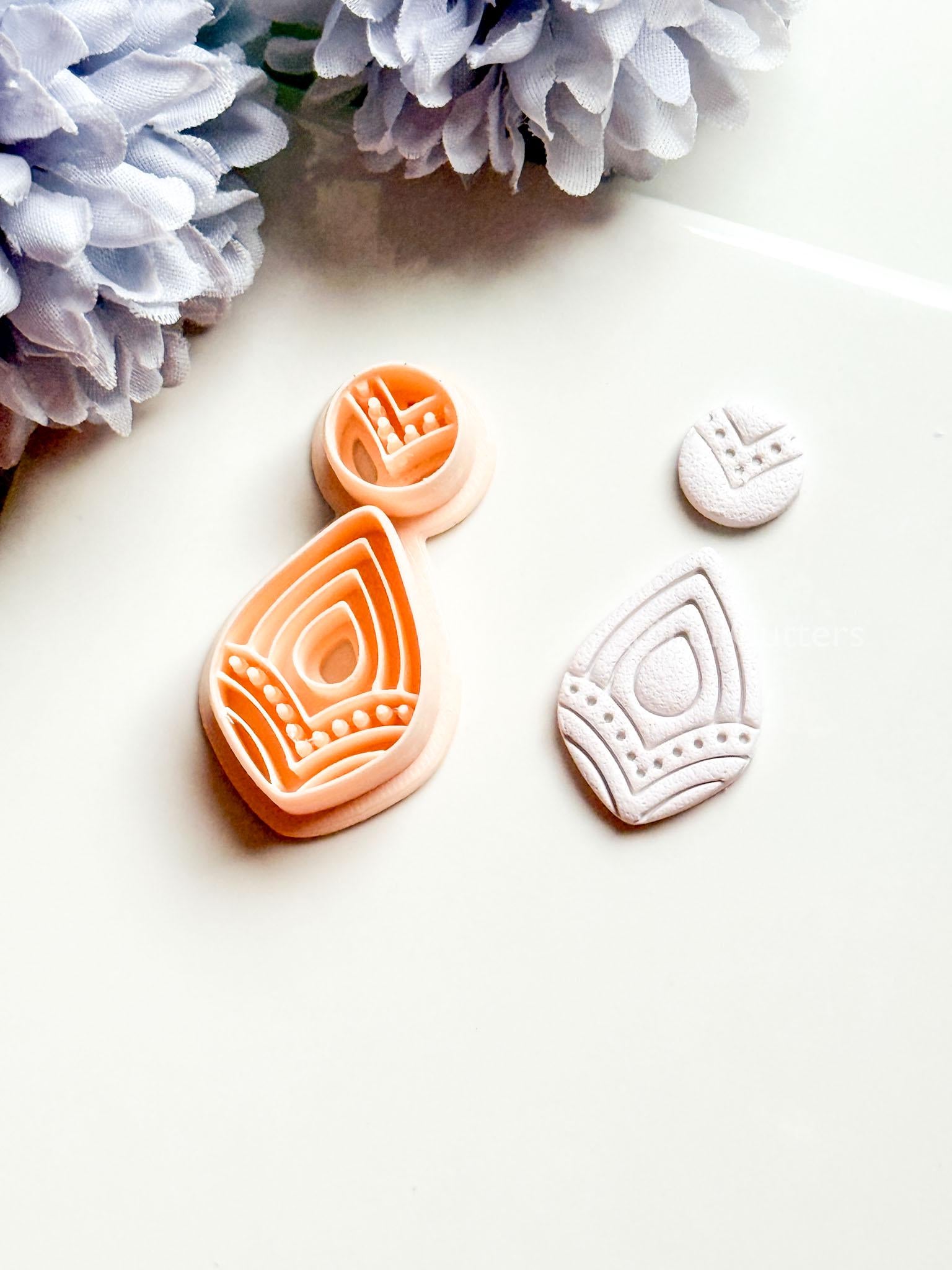 Vea Jo Polymer Clay Cutter: Layered Teardrop Shape with Dot & Line Texture
