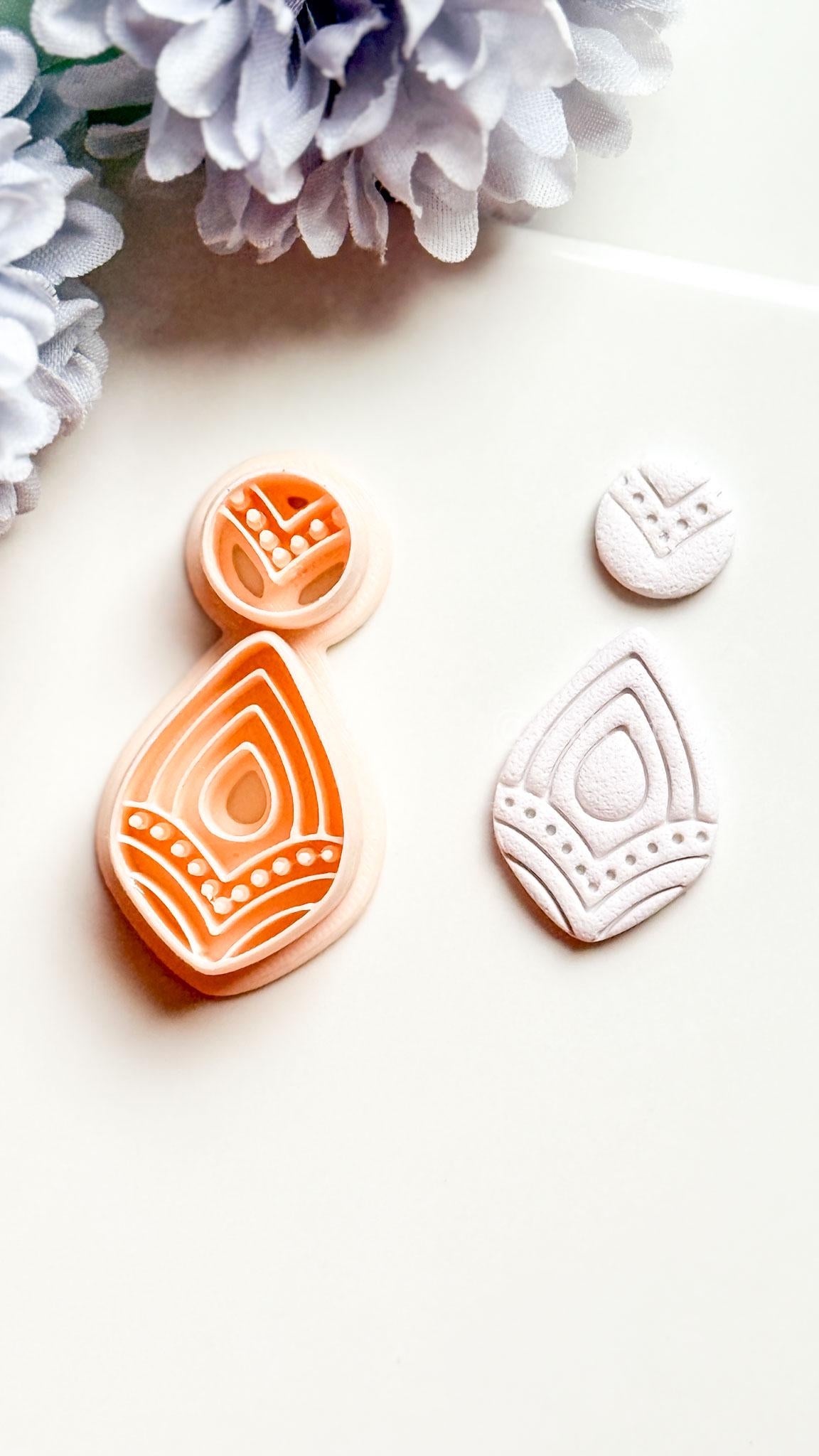 Vea Jo Polymer Clay Cutter: Layered Teardrop Shape with Dot & Line Texture