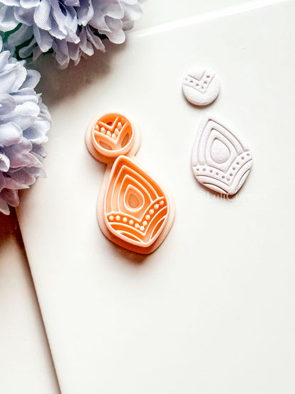 Vea Jo Polymer Clay Cutter: Layered Teardrop Shape with Dot & Line Texture