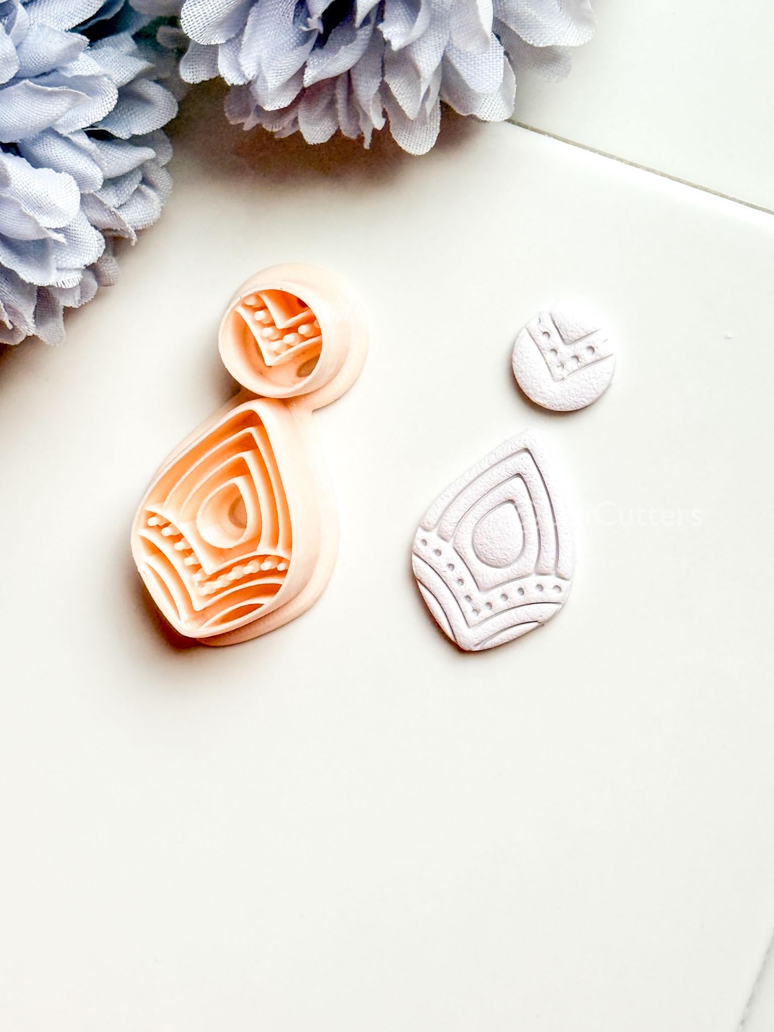 Vea Jo Polymer Clay Cutter: Layered Teardrop Shape with Dot & Line Texture