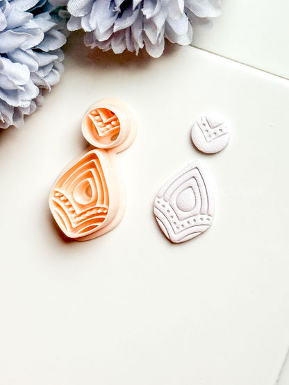 Vea Jo Polymer Clay Cutter: Layered Teardrop Shape with Dot & Line Texture