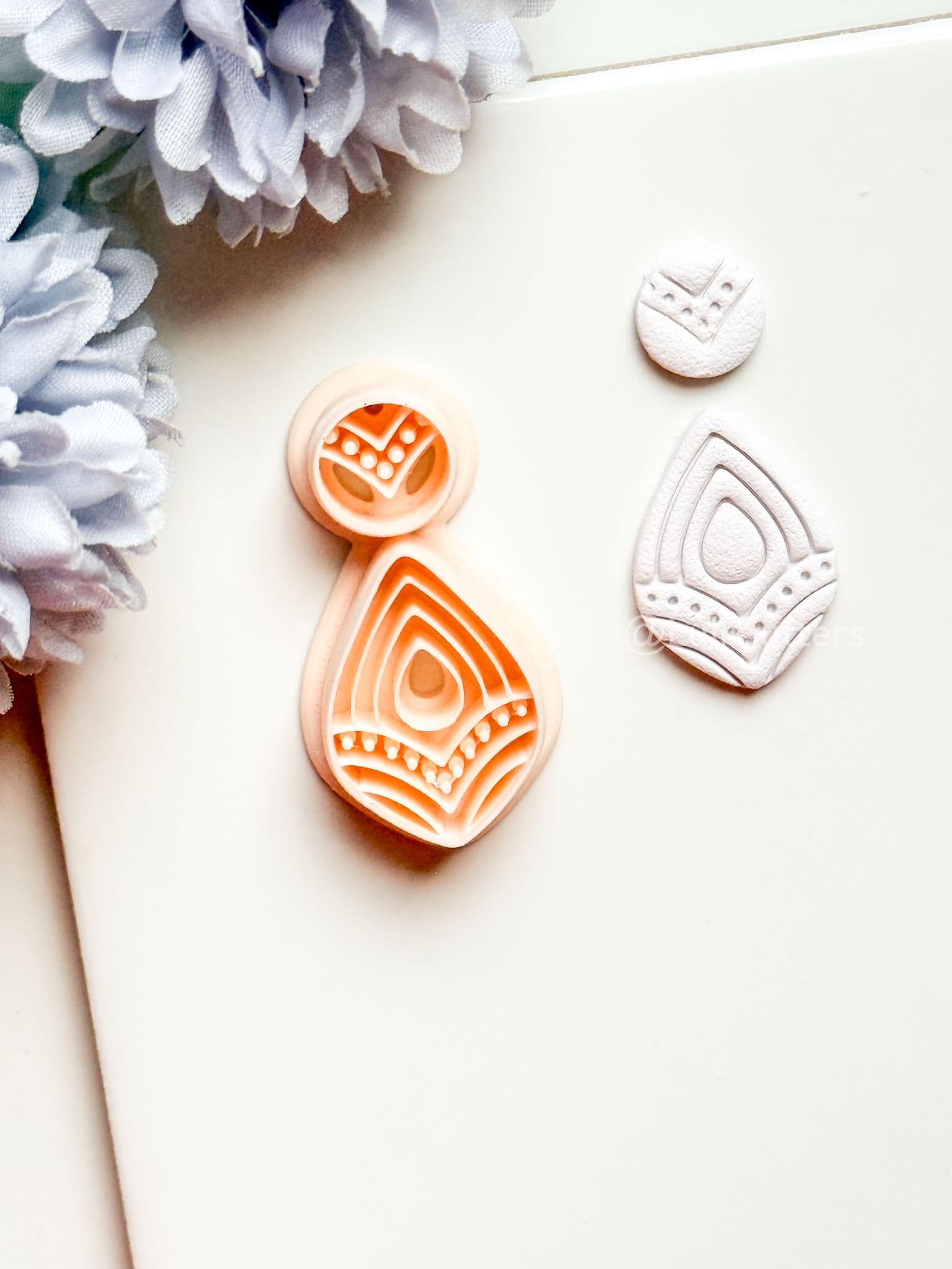 Vea Jo Polymer Clay Cutter: Layered Teardrop Shape with Dot & Line Texture