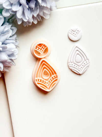 Vea Jo Polymer Clay Cutter: Layered Teardrop Shape with Dot & Line Texture