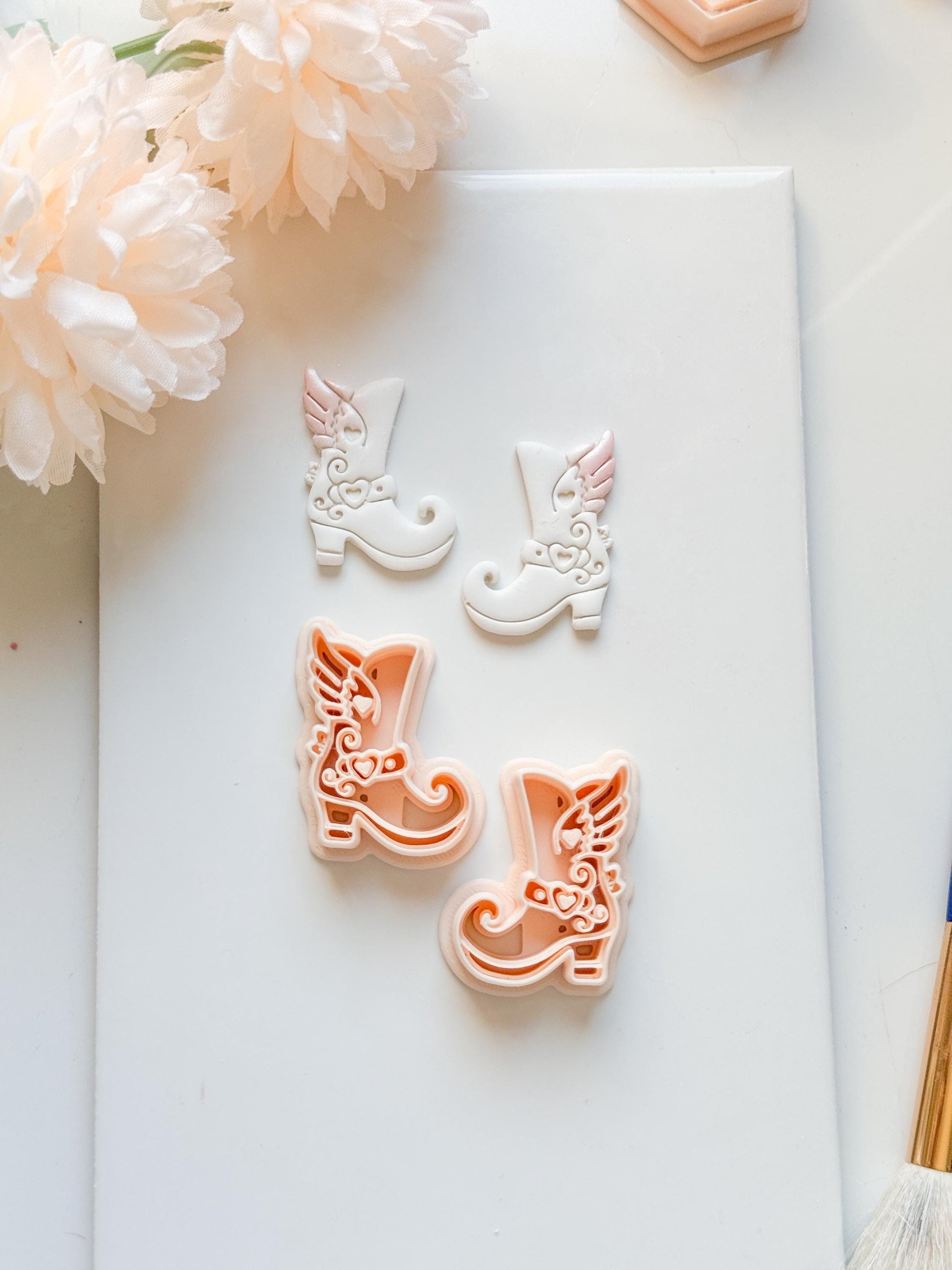 Sweetheart Boots Clay Cutter Set: Winged Boot Design with Heart Details
