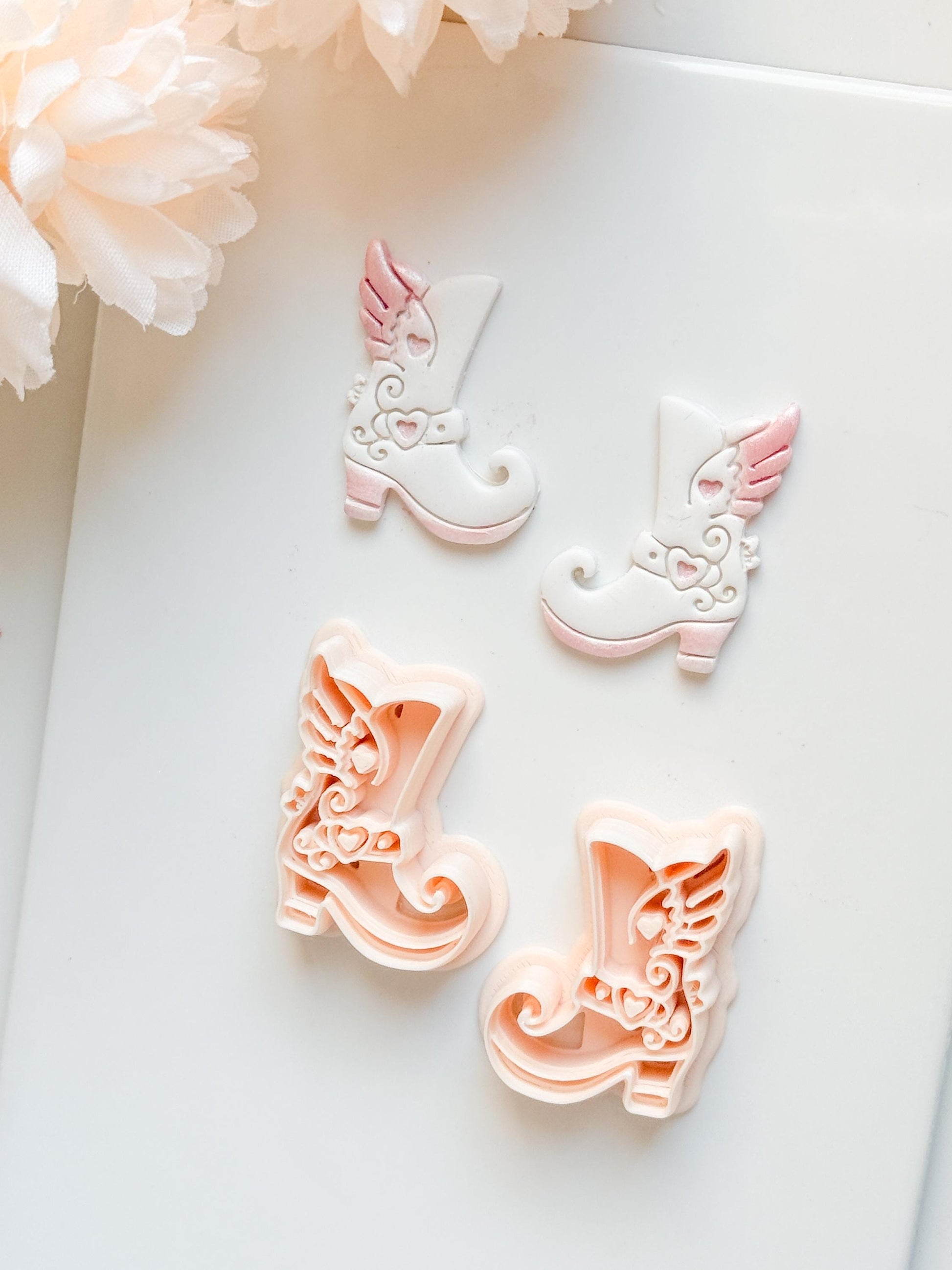 Sweetheart Boots Clay Cutter Set: Winged Boot Design with Heart Details