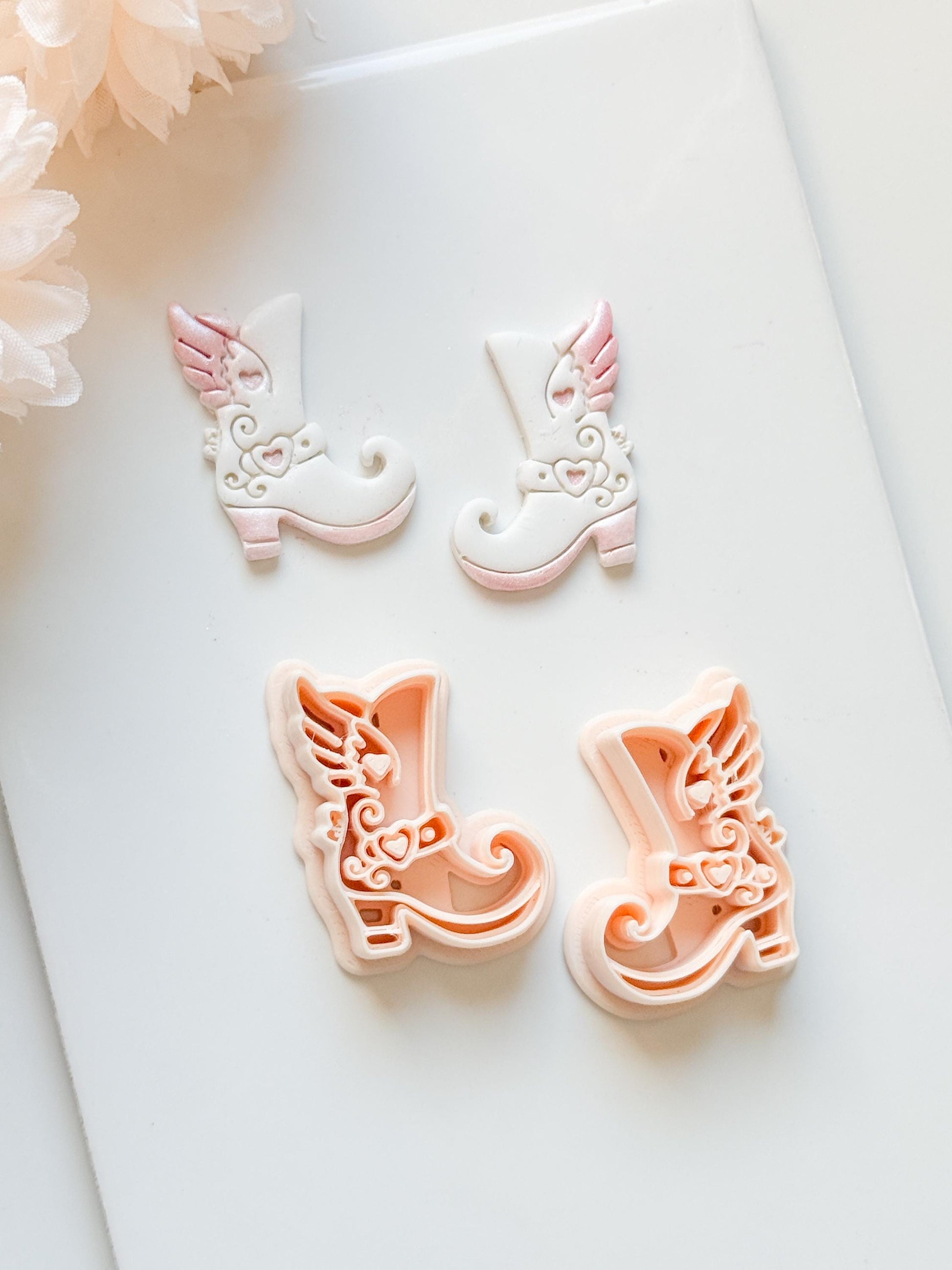 Sweetheart Boots Clay Cutter Set: Winged Boot Design with Heart Details