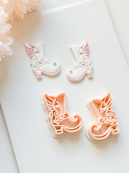 Sweetheart Boots Clay Cutter Set: Winged Boot Design with Heart Details