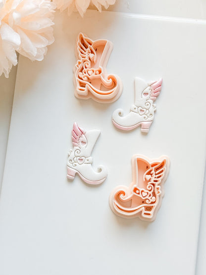 Sweetheart Boots Clay Cutter Set: Winged Boot Design with Heart Details