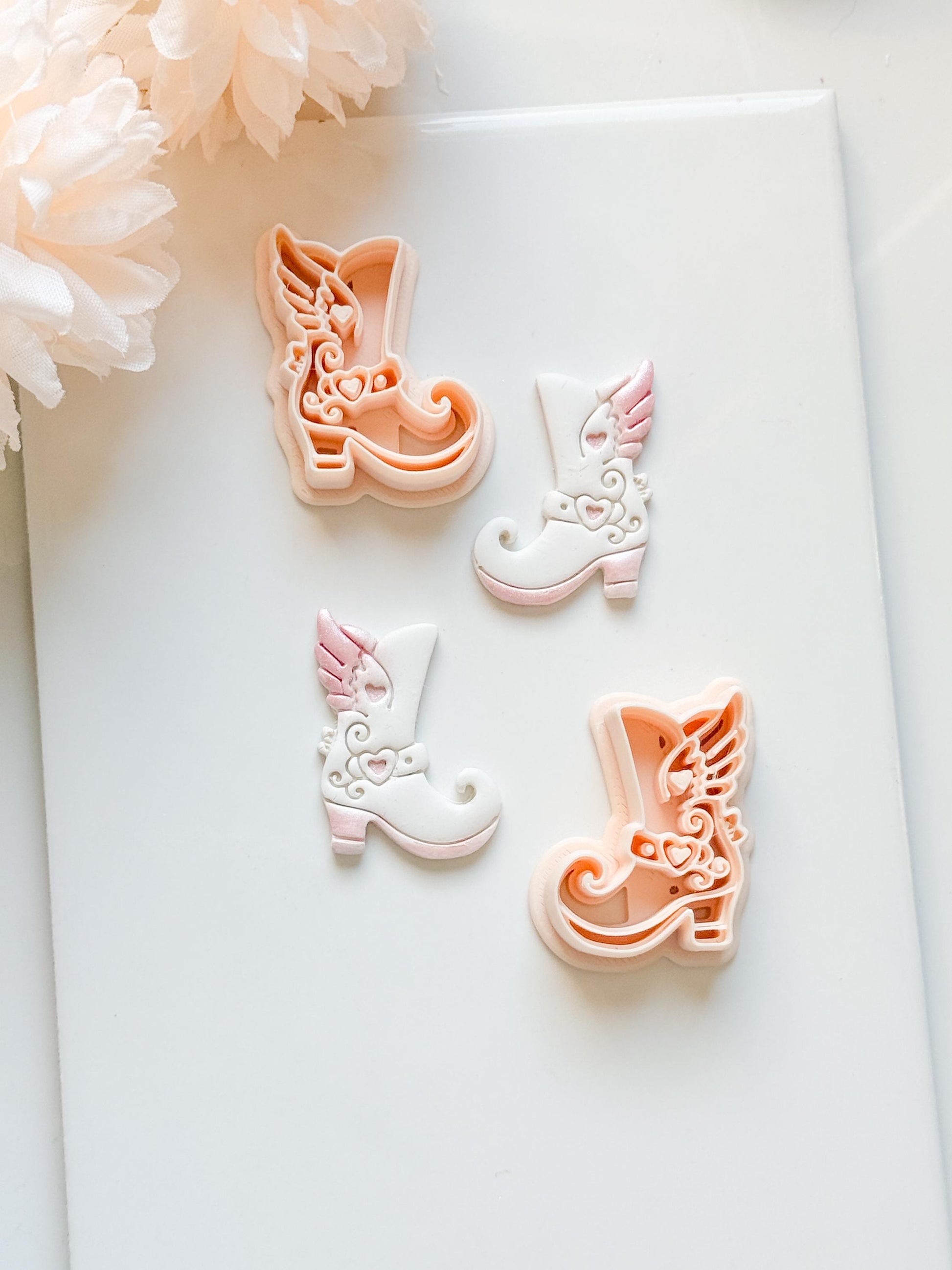 Sweetheart Boots Clay Cutter Set: Winged Boot Design with Heart Details