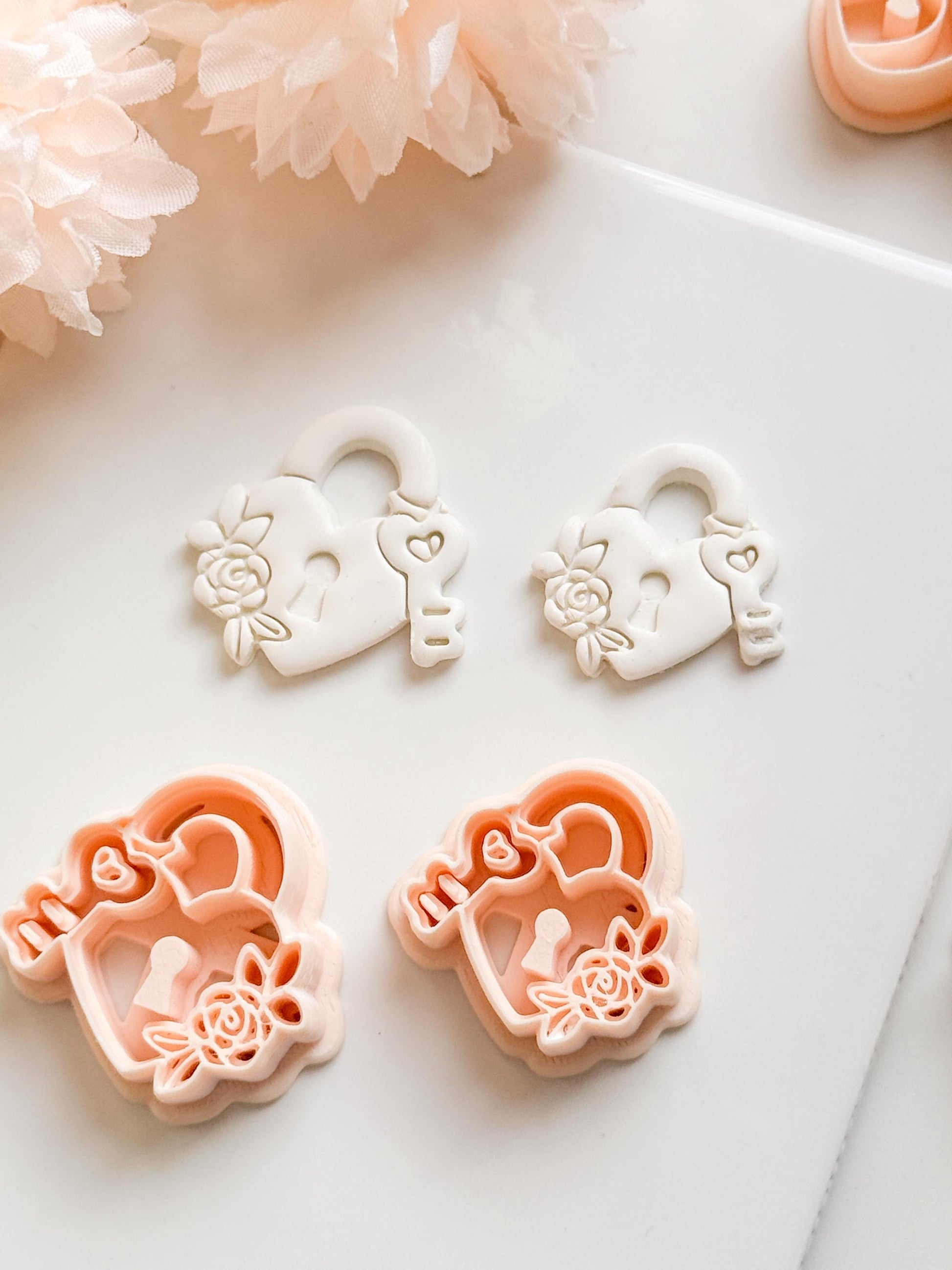 Locked in Bloom Clay Cutter: Heart Padlock with Key & Floral Detail