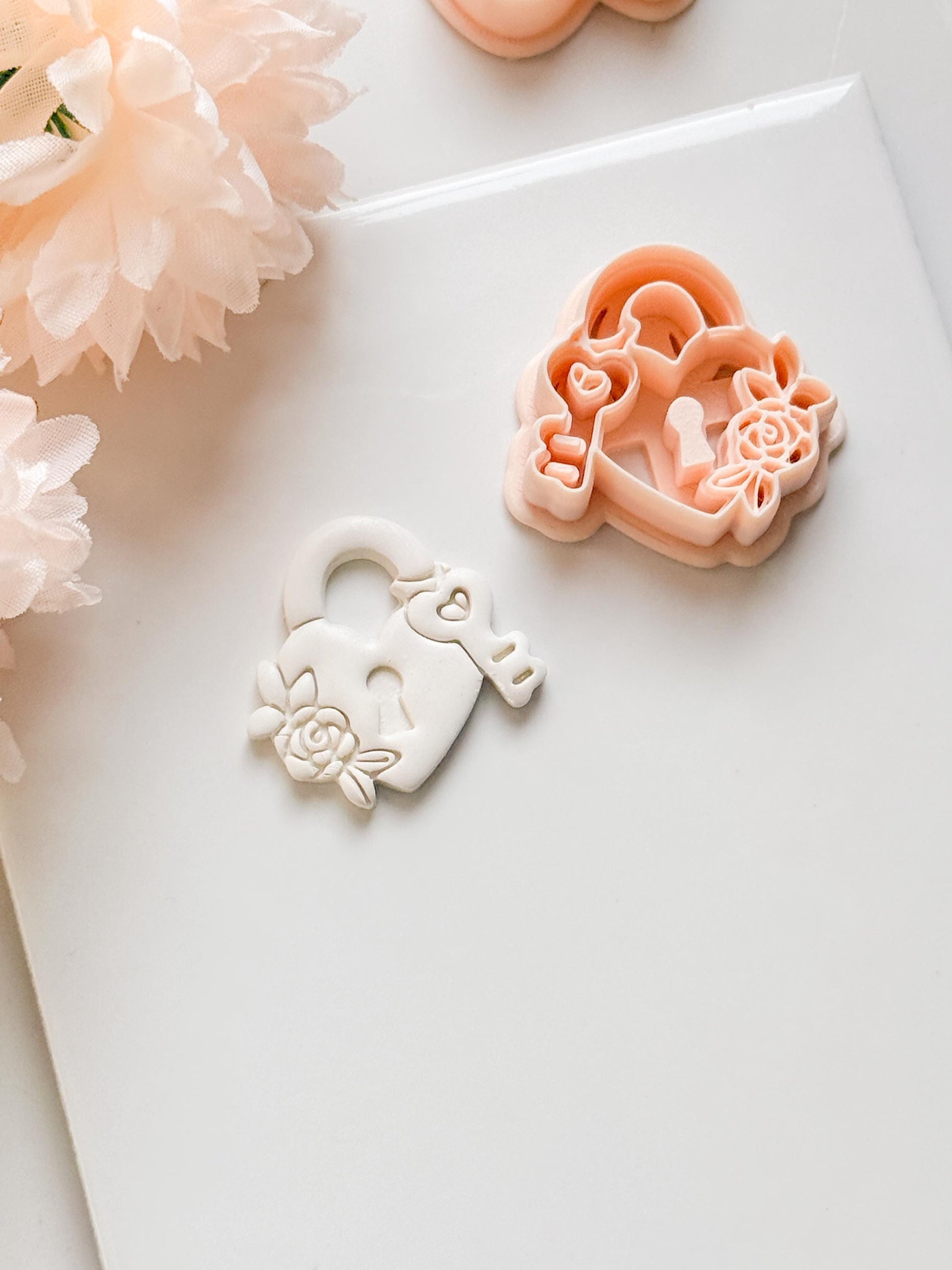 Locked in Bloom Clay Cutter: Heart Padlock with Key & Floral Detail