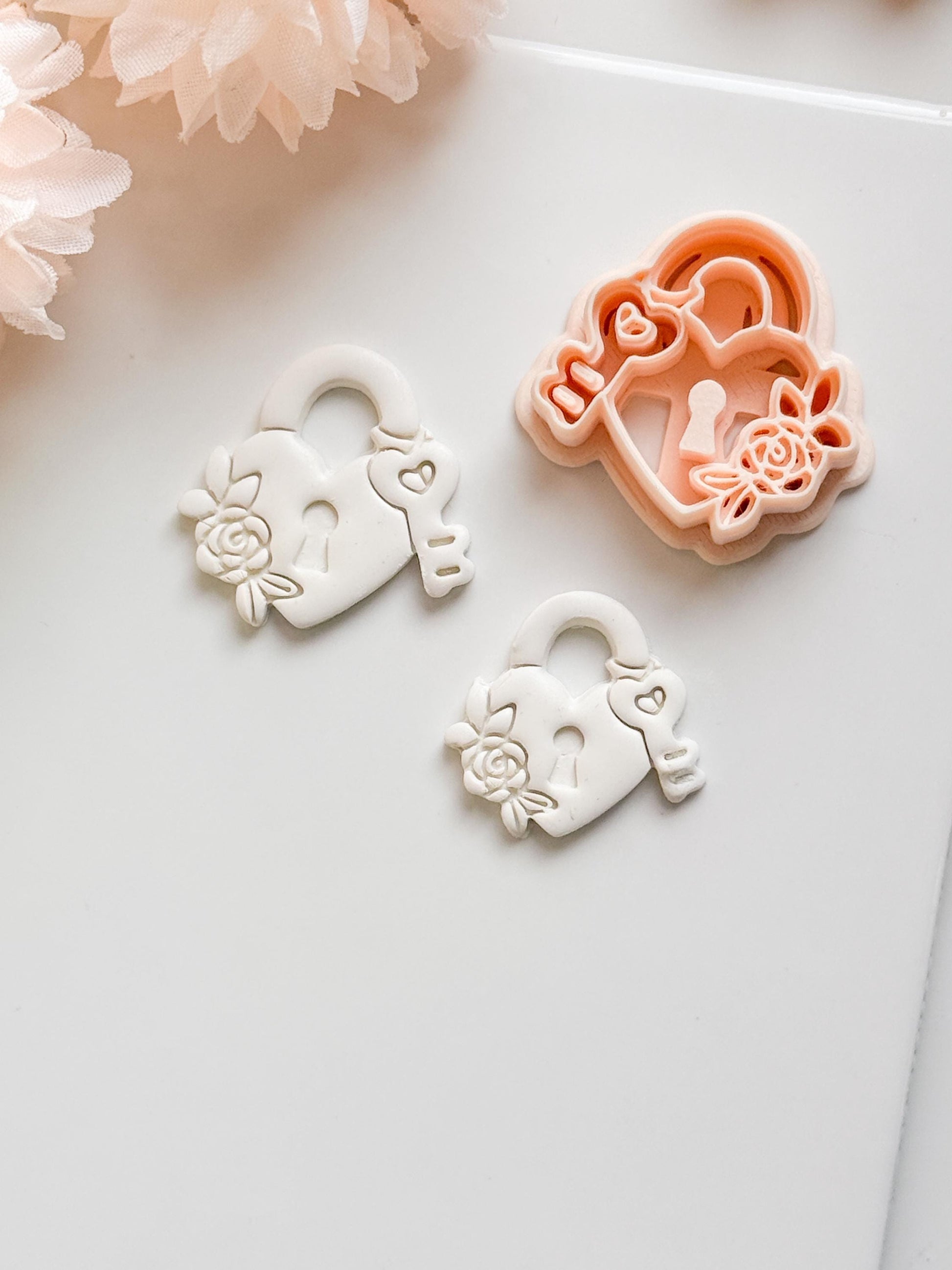 Locked in Bloom Clay Cutter: Heart Padlock with Key & Floral Detail