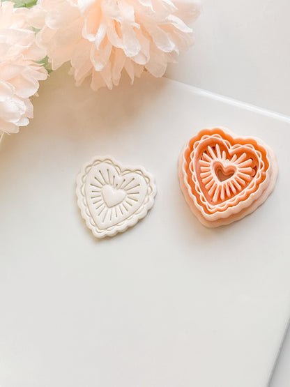 Raying Love Clay Cutter: Scalloped Heart with Radiating Center Heart