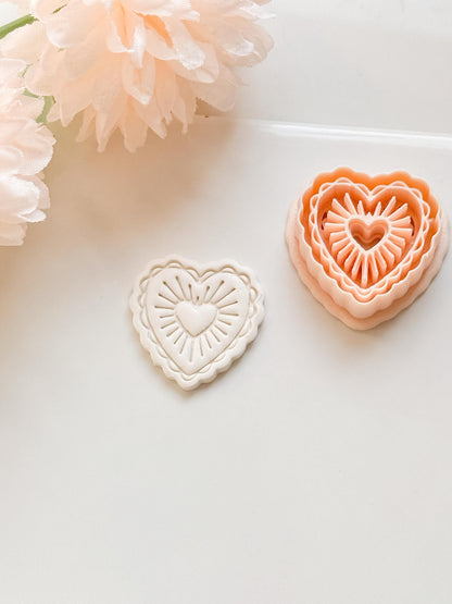 Raying Love Clay Cutter: Scalloped Heart with Radiating Center Heart