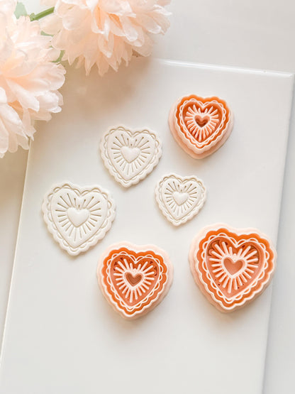 Raying Love Clay Cutter: Scalloped Heart with Radiating Center Heart