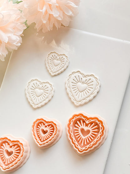 Raying Love Clay Cutter: Scalloped Heart with Radiating Center Heart