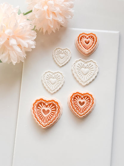 Raying Love Clay Cutter: Scalloped Heart with Radiating Center Heart