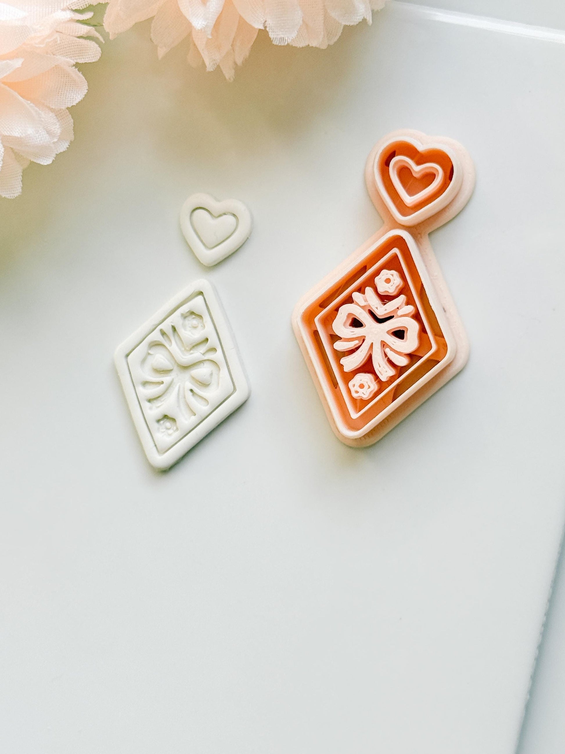 Ribbon Charm Clay Cutter Set: Diamond Bow Design with Heart Accent