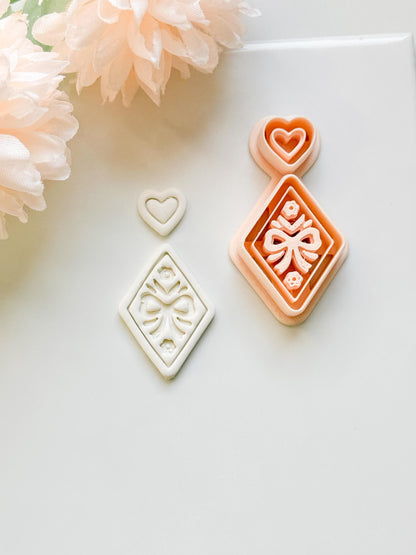 Ribbon Charm Clay Cutter Set: Diamond Bow Design with Heart Accent