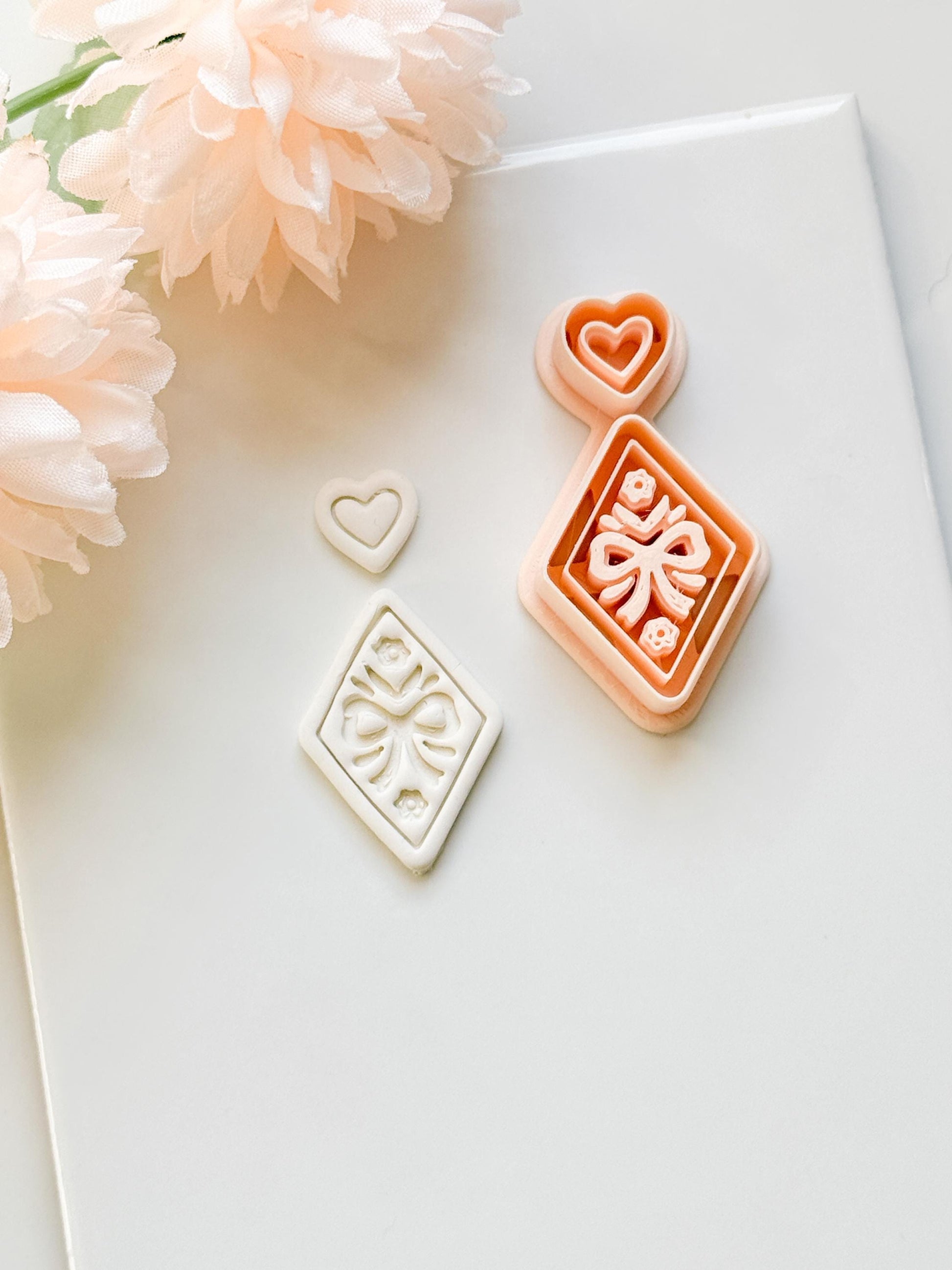 Ribbon Charm Clay Cutter Set: Diamond Bow Design with Heart Accent