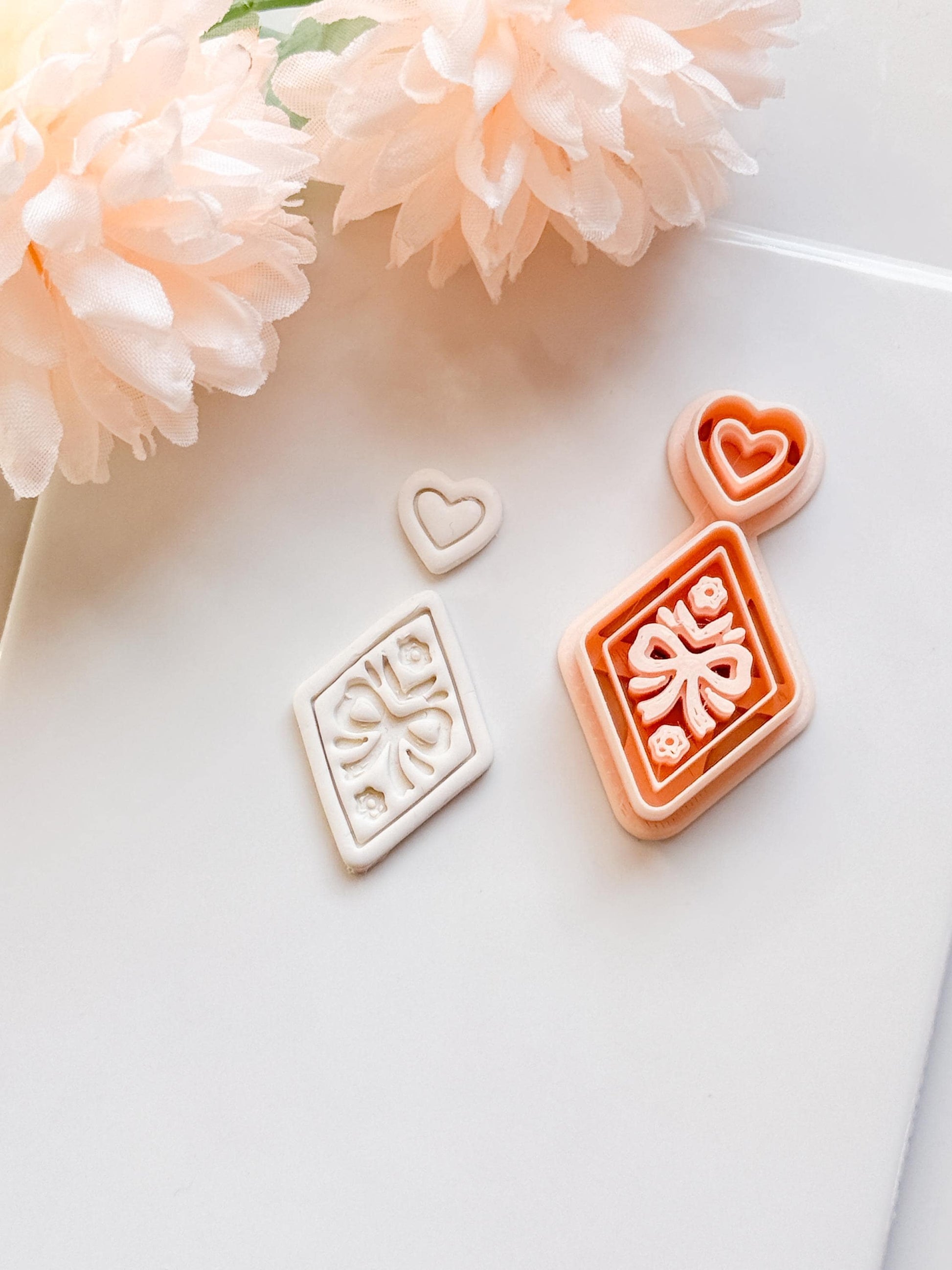 Ribbon Charm Clay Cutter Set: Diamond Bow Design with Heart Accent