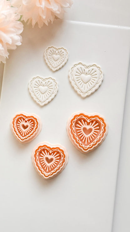 Raying Love Clay Cutter: Scalloped Heart with Radiating Center Heart