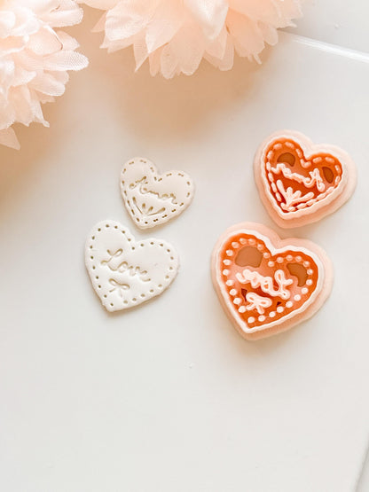 Amor & Love Script Dangle Clay Cutter Set: Heart Design with Lettered Embossing