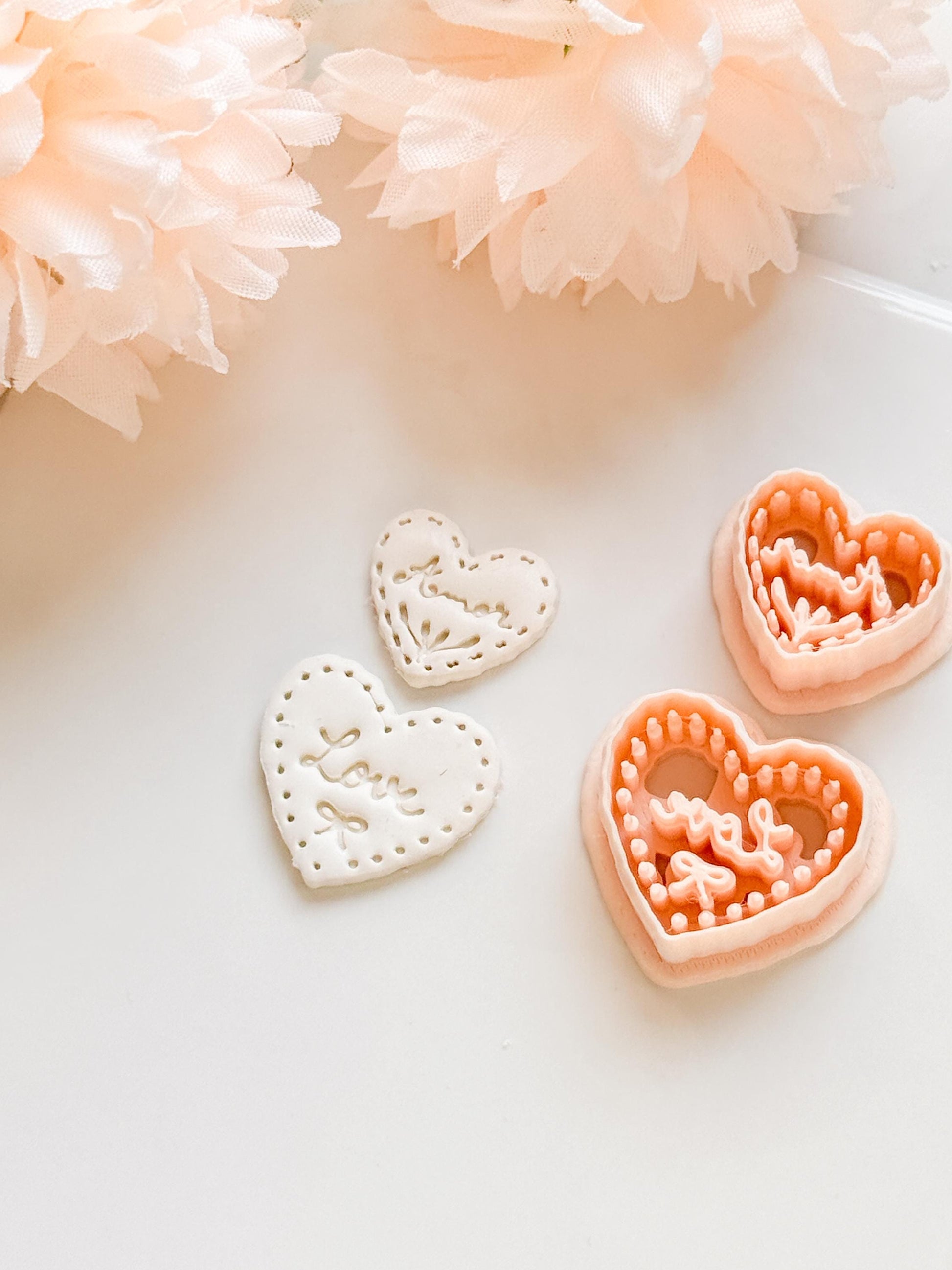Amor & Love Script Dangle Clay Cutter Set: Heart Design with Lettered Embossing