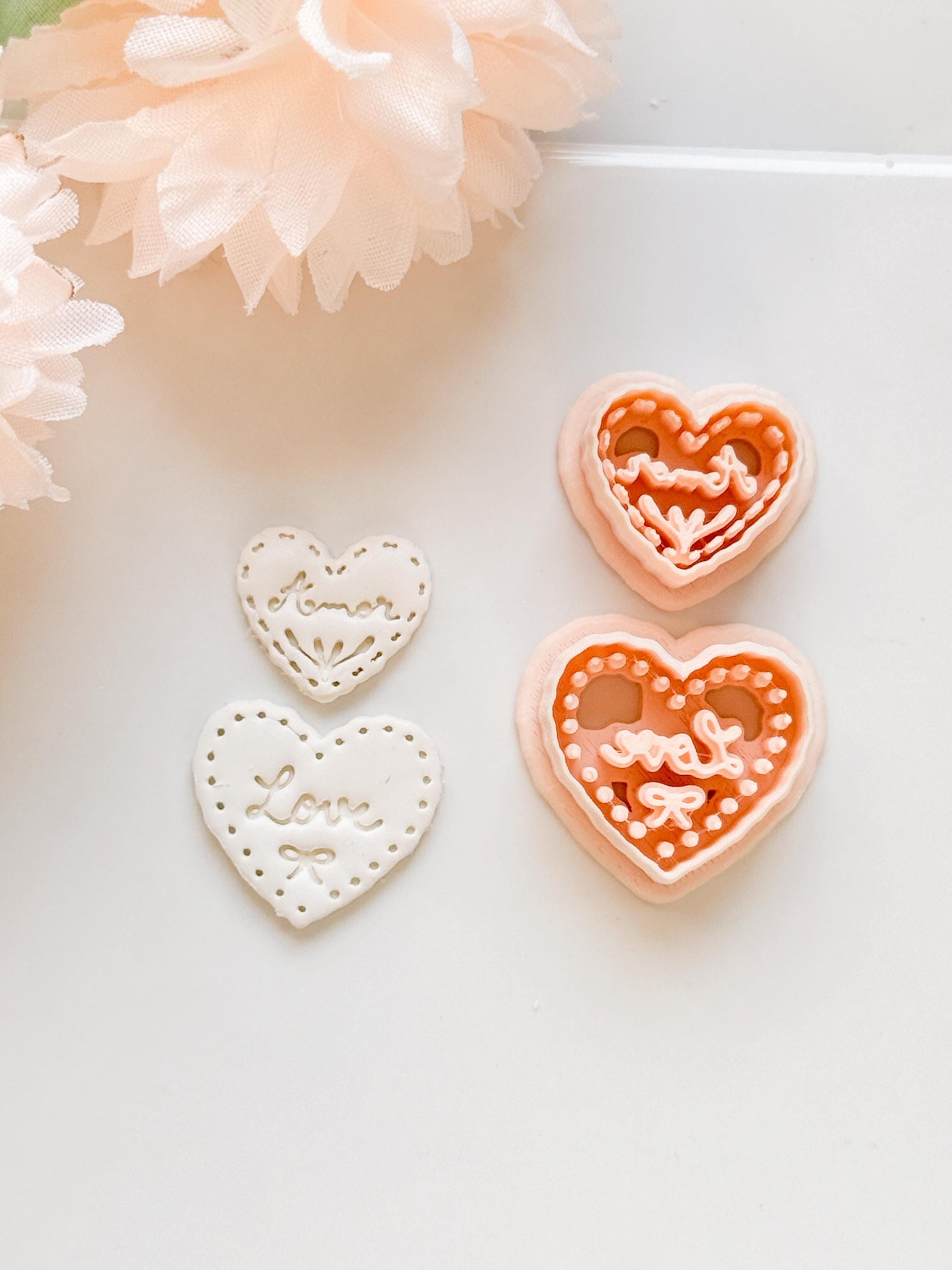 Amor & Love Script Dangle Clay Cutter Set: Heart Design with Lettered Embossing