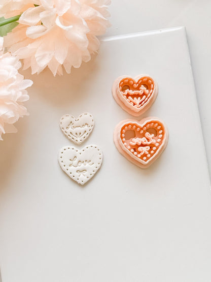 Amor & Love Script Dangle Clay Cutter Set: Heart Design with Lettered Embossing