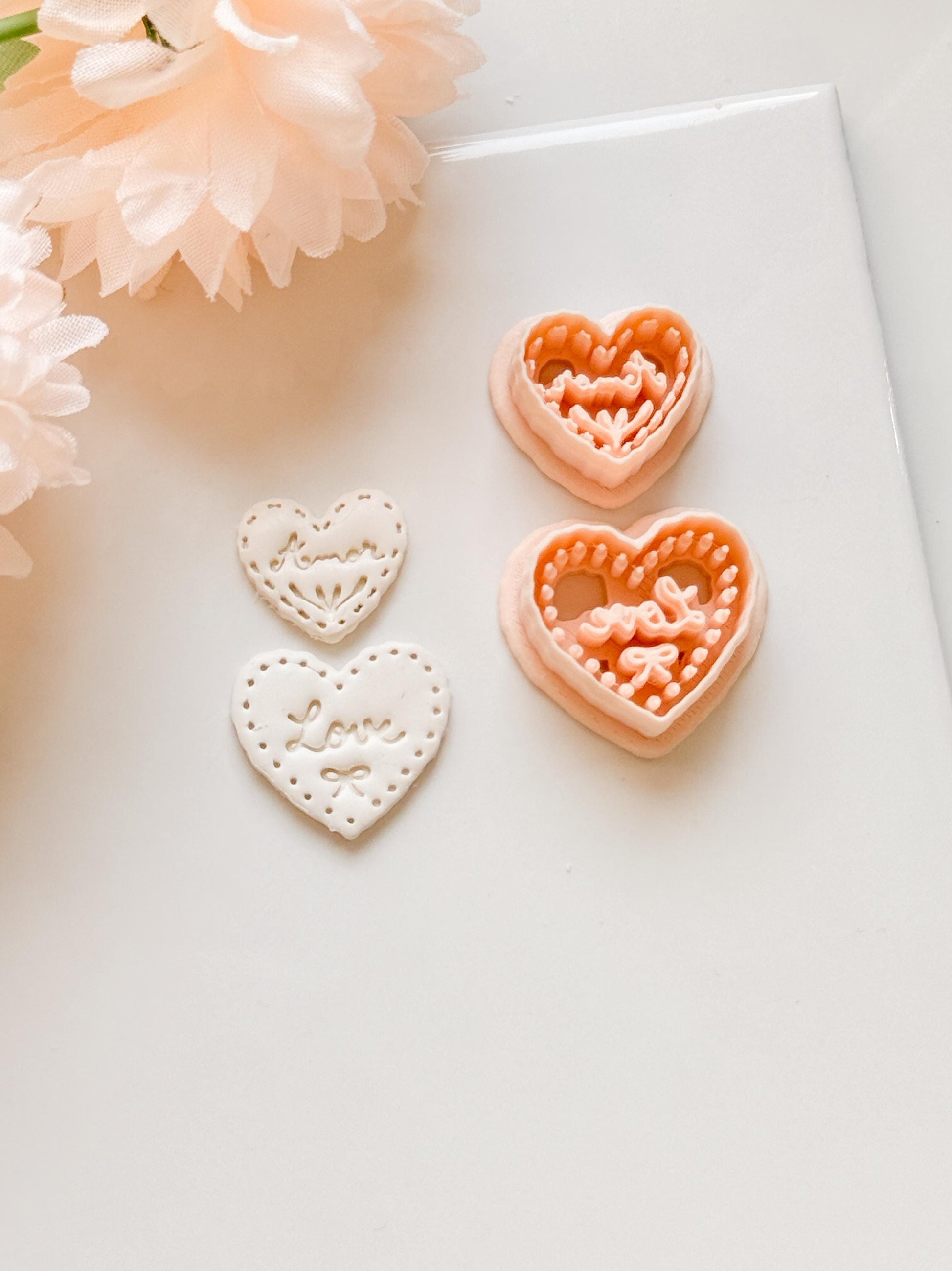 Amor & Love Script Dangle Clay Cutter Set: Heart Design with Lettered Embossing