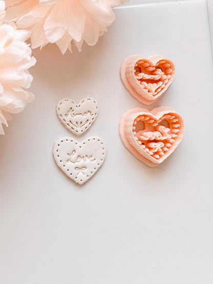 Amor & Love Script Dangle Clay Cutter Set: Heart Design with Lettered Embossing