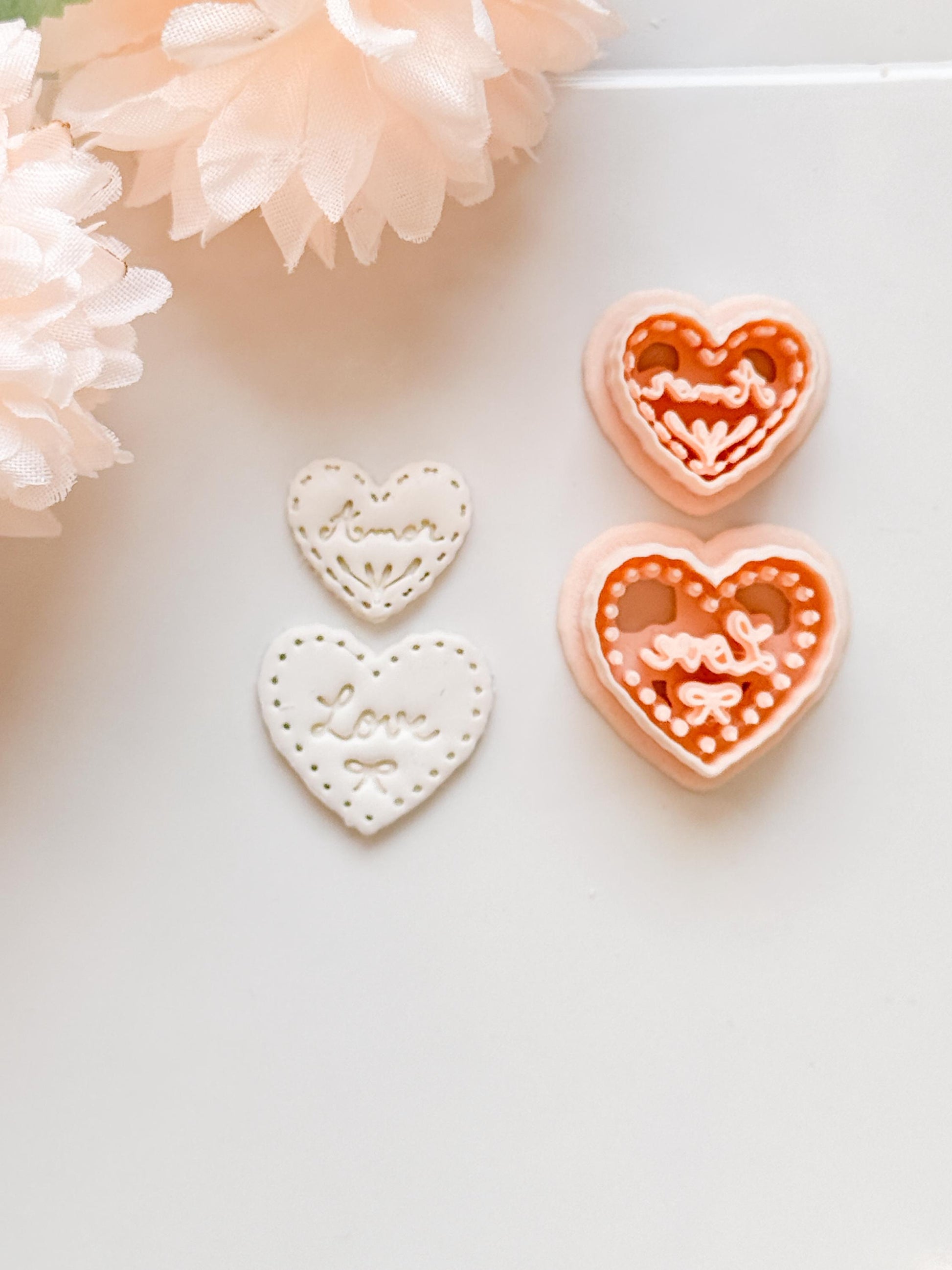 Amor & Love Script Dangle Clay Cutter Set: Heart Design with Lettered Embossing