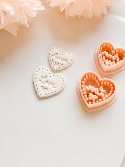 Amor & Love Script Dangle Clay Cutter Set: Heart Design with Lettered Embossing